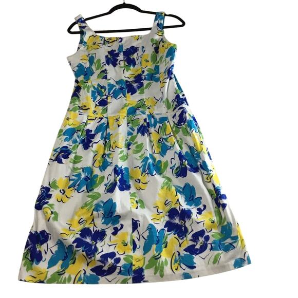 Chaps Dress Women's Cotton Floral Size 10 Pleated Front Sleeveless - Picture 2 of 8